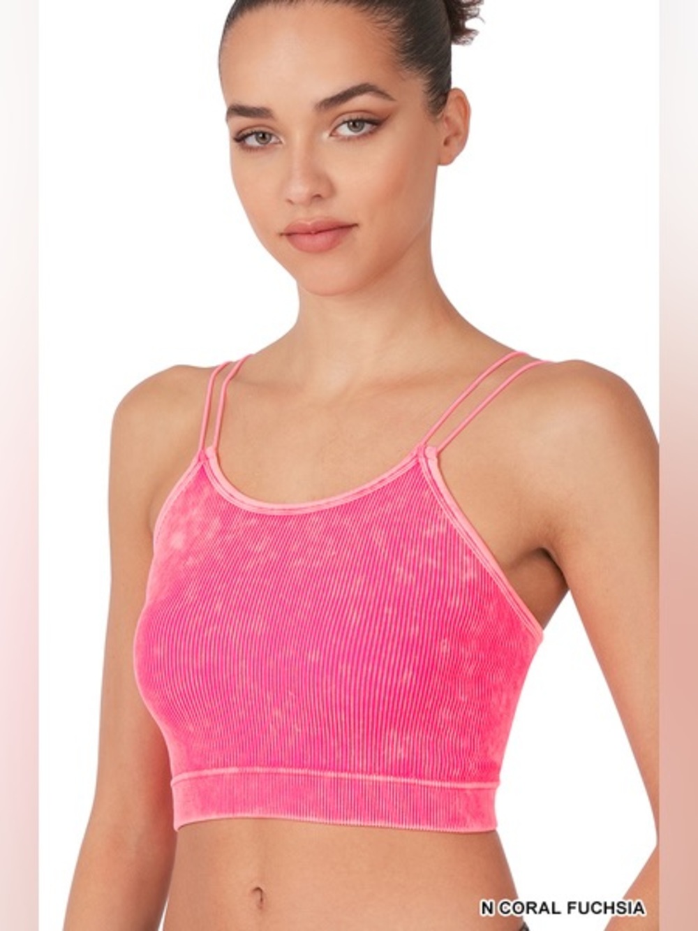 Women's Pink Ribbed Crop Bralette - Double Strap